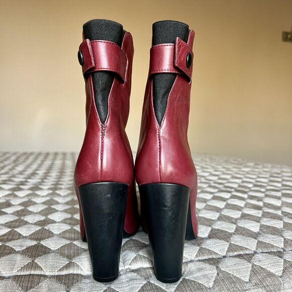 Tibi Red Leather Slip On Heeled Fashion Ankle Boots Booties Women’s EU 36.5 US 6 - Picture 12 of 16
